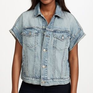 Current Elliot Rolled Short Sleeve Denim Trucker Jacket Oversized Size 0 USA